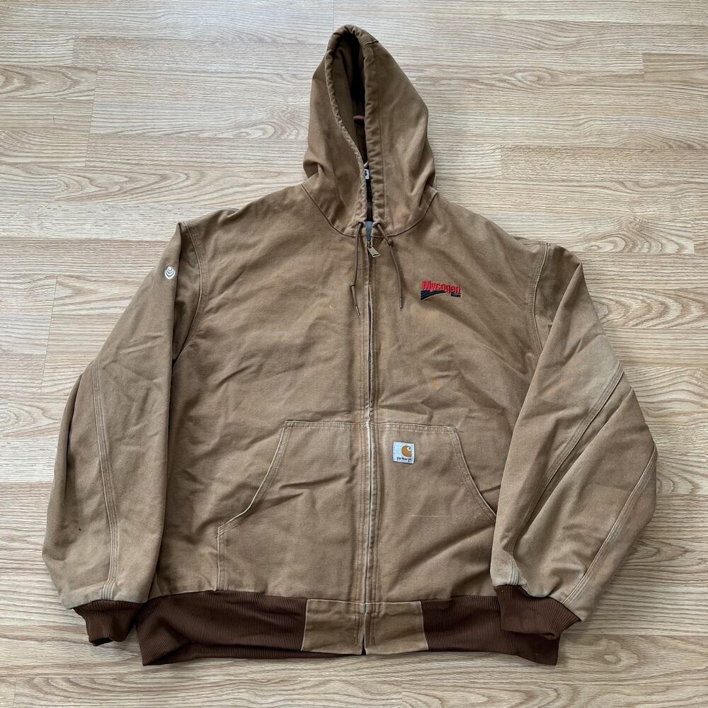 VINTAGE Carhartt Jacket Mens‎ 3XL Brown Duck Hooded Workwear Made USA J131 BRN